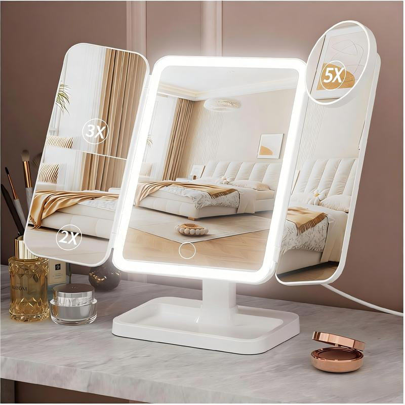 KEIMI Portable LED Light Makeup Mirror, Adjustable Touch Lighting, 2X/3X/5X Magnification Foldable Vanity Mirror
