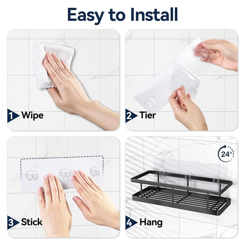 Shower Caddy No Drilling - Rustproof Adhesive Shower Organizer with Soap Holder, Large Capacity Storage Shelves for Bathroom, Kitchen & Home Decor