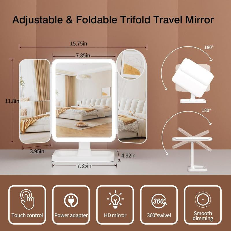 KEIMI Portable LED Light Makeup Mirror, Adjustable Touch Lighting, 2X/3X/5X Magnification Foldable Vanity Mirror