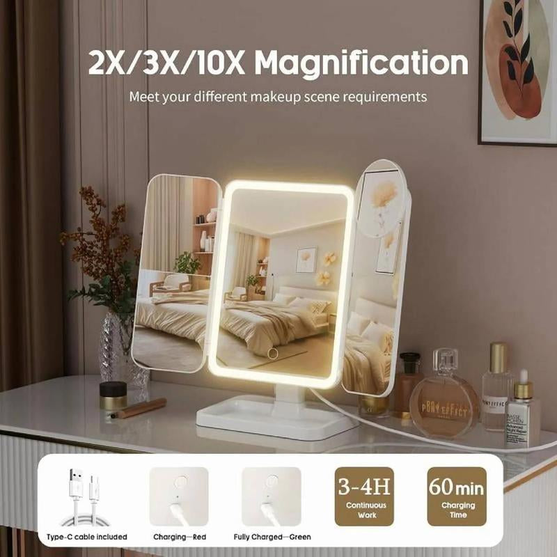KEIMI Portable LED Light Makeup Mirror, Adjustable Touch Lighting, 2X/3X/5X Magnification Foldable Vanity Mirror