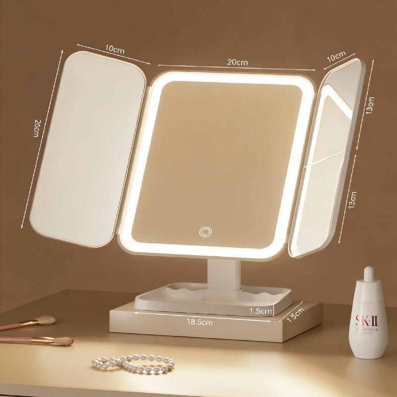 KEIMI Portable LED Light Makeup Mirror, Adjustable Touch Lighting, 2X/3X/5X Magnification Foldable Vanity Mirror