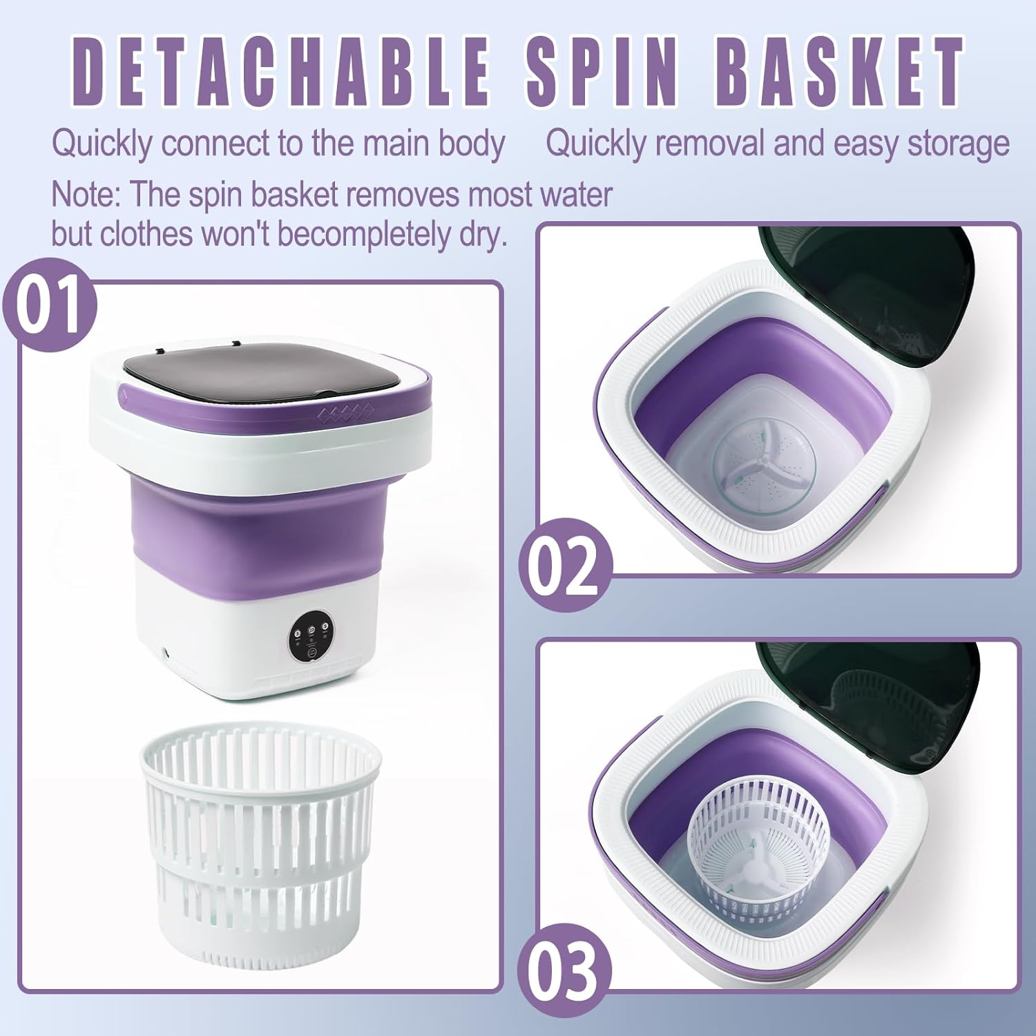 Mini Portable Foldable Washer - 16L Portable Washing Machine, Spin Dryer, Small Folding Washing Machine 3 Cleaning Modes for Baby Clothes/Intimate Apparel, for Travel, Home