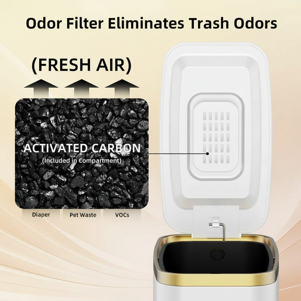 1.6 Gal Slim Bathroom Trash Can with Slow-Closed Lid, Step Pedal, 6L Stainless Steel Garbage Can with Removable Inner Bucket, Built-In Odor Filter, Small Wastebasket for Bathroom, Toilet, Home Office, Bedroom