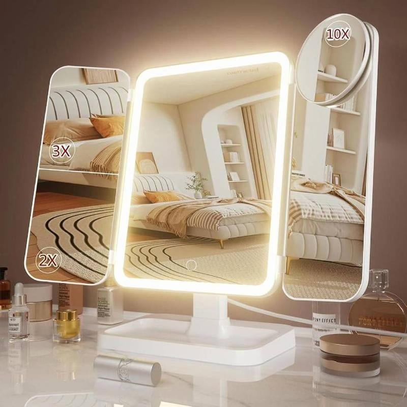 KEIMI Portable LED Light Makeup Mirror, Adjustable Touch Lighting, 2X/3X/5X Magnification Foldable Vanity Mirror