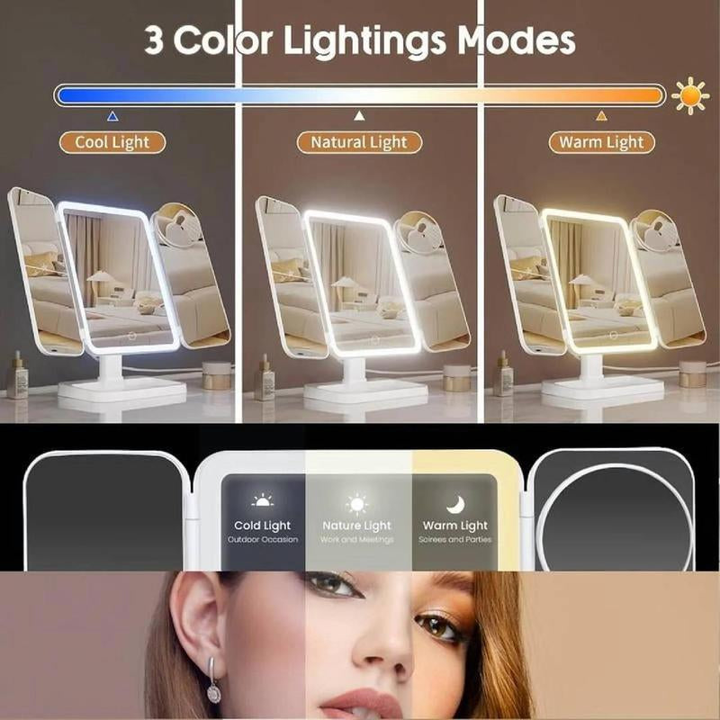 KEIMI Portable LED Light Makeup Mirror, Adjustable Touch Lighting, 2X/3X/5X Magnification Foldable Vanity Mirror