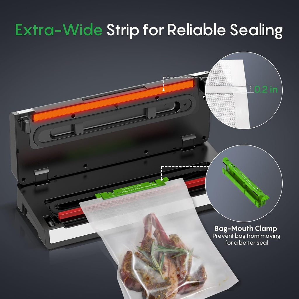 FRESKO Vacuum Sealer Machine with Automatic Bag Detection, 0.2-Inch Widened Heating Strip, Compact Food Sealer, Easy to Use, Starter Kit
